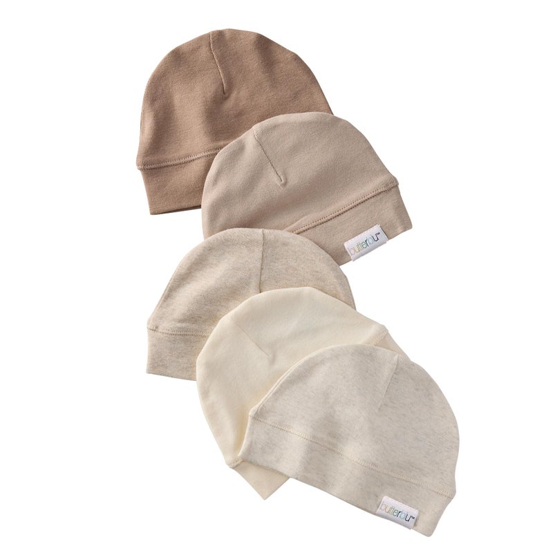 Butterblu Charlie 5-Pack Caps 100% Organic Cotton Beanie Hats for Newborn and Baby Girls, Boys, Unisexâ€‹, Natural, One Size - Image 1