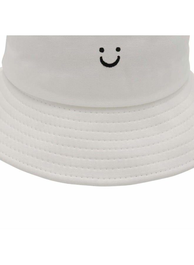 MaxNova Cute Bucket Hats Summer Travel Beach Sun Hat Embroidery Visor Smile Face Outdoor Cap for Women Men 2pack, White/Pink, One size - Image 5