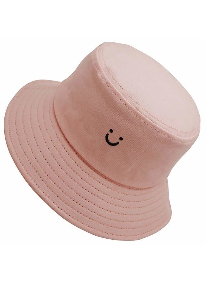 MaxNova Cute Bucket Hats Summer Travel Beach Sun Hat Embroidery Visor Smile Face Outdoor Cap for Women Men 2pack, White/Pink, One size - Image 3