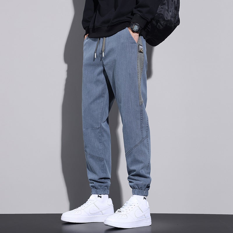 Trendy Mens Contrast Color Sports Joggers Elastic Waist Casual Pants 2075 Blue