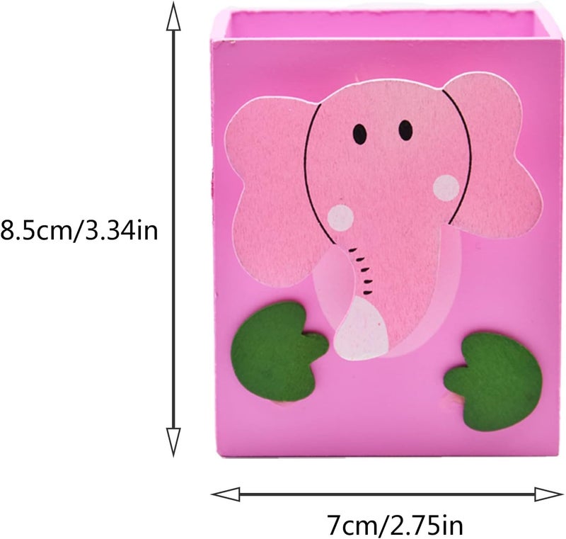 GOLD LEAF Wooden Animal Pen Stand Set – Square Shape Multi-Color Desk Organizer with Cute Animals Face Clips – Pack of 6Pcs Pencil Holders for Kids, School, Office, Home & Return Gift Use - Image 4