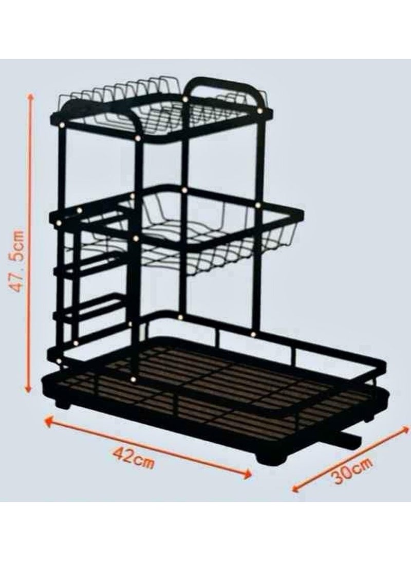 DubaiGallery Dish Drainer Rack, 3 Tier Drain Board Rack with Drip Tray, Detachable Stainless Steel Dish Drying Rack for Kitchen Countertop or Sink, Black - Image 2