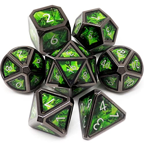 Haxtec Metal Dice Set DD Acid Splash Real Scene Black Green Polyhedral DND Dice WPU Leather Dragon Eye Dice Bag for TTRPG Compatible with Dungeons and Dragons Gifts - Image 1