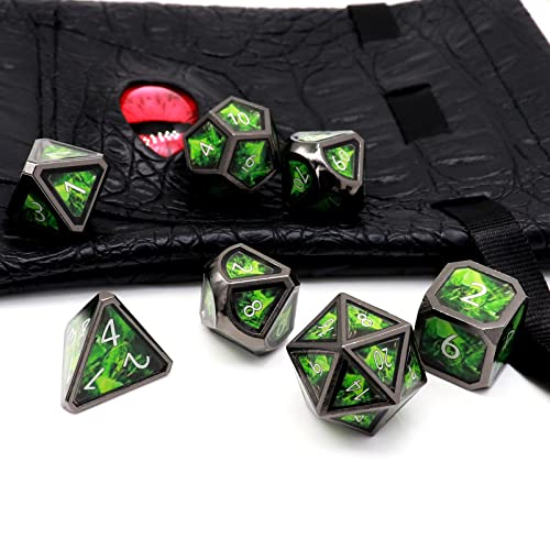 Haxtec Metal Dice Set DD Acid Splash Real Scene Black Green Polyhedral DND Dice WPU Leather Dragon Eye Dice Bag for TTRPG Compatible with Dungeons and Dragons Gifts - Image 5