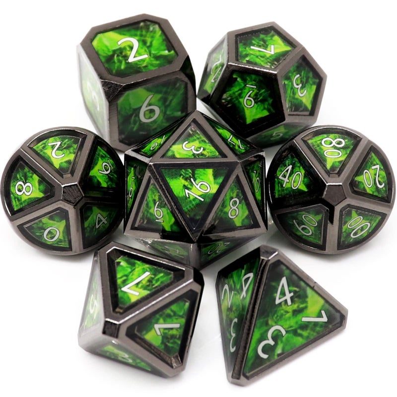 Haxtec Metal Dice Set DD Acid Splash Real Scene Black Green Polyhedral DND Dice WPU Leather Dragon Eye Dice Bag for TTRPG Compatible with Dungeons and Dragons Gifts - Image 3