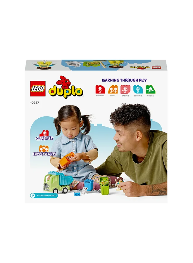 LEGO DUPLO Town Recycling Truck 10987 Building Toy Set; Creative Birthday Gift for Toddlers Aged 2+; Comes with 3 Sorting Bins for Recycling (15 Pieces)