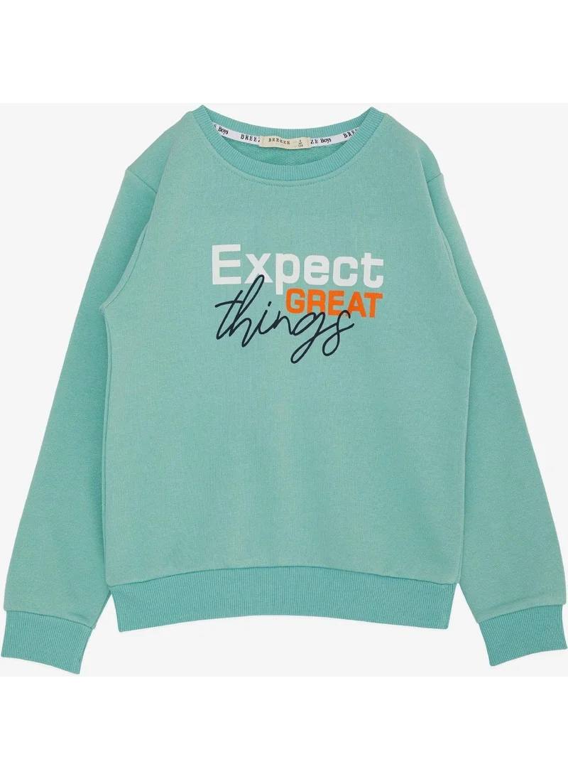 Breeze Boy's Sweatshirt with Text Printed, Age 4-8, Water Green