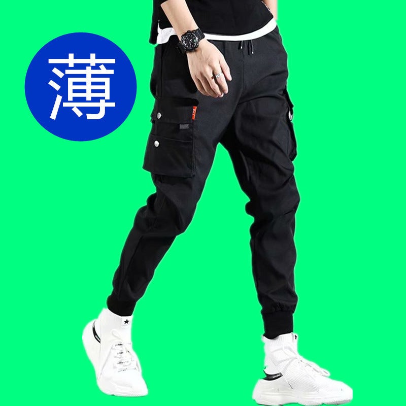 Cross-border cargo overalls mens toe ins summer thin fashion brand mens casual long pants mens Korean fashion Khaki - Image 2