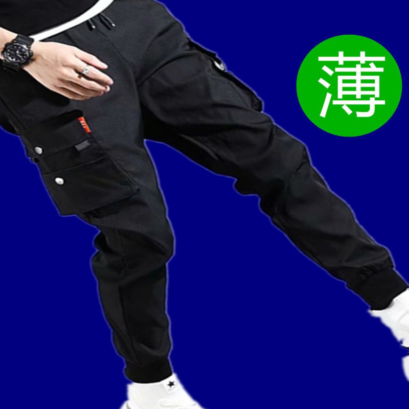 Cross-border cargo overalls mens toe ins summer thin fashion brand mens casual long pants mens Korean fashion Khaki - Image 4