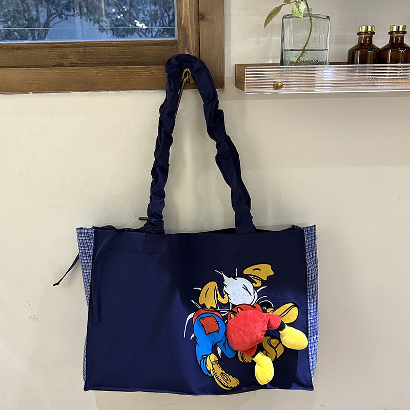 Niche Mickey Tail Design Splicing Large-Capacity Tote Bag Korean Popular New Graffiti Pleated Shoulder Bag - Image 2