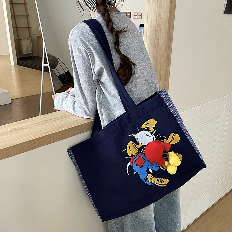 Niche Mickey Tail Design Splicing Large-Capacity Tote Bag Korean Popular New Graffiti Pleated Shoulder Bag - Image 3