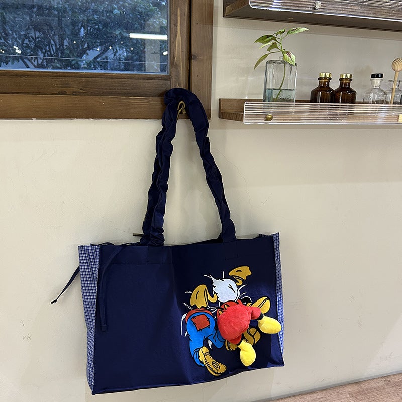 Niche Mickey Tail Design Splicing Large-Capacity Tote Bag Korean Popular New Graffiti Pleated Shoulder Bag - Image 5