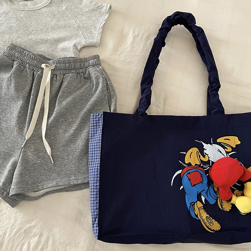 Niche Mickey Tail Design Splicing Large-Capacity Tote Bag Korean Popular New Graffiti Pleated Shoulder Bag - Image 4