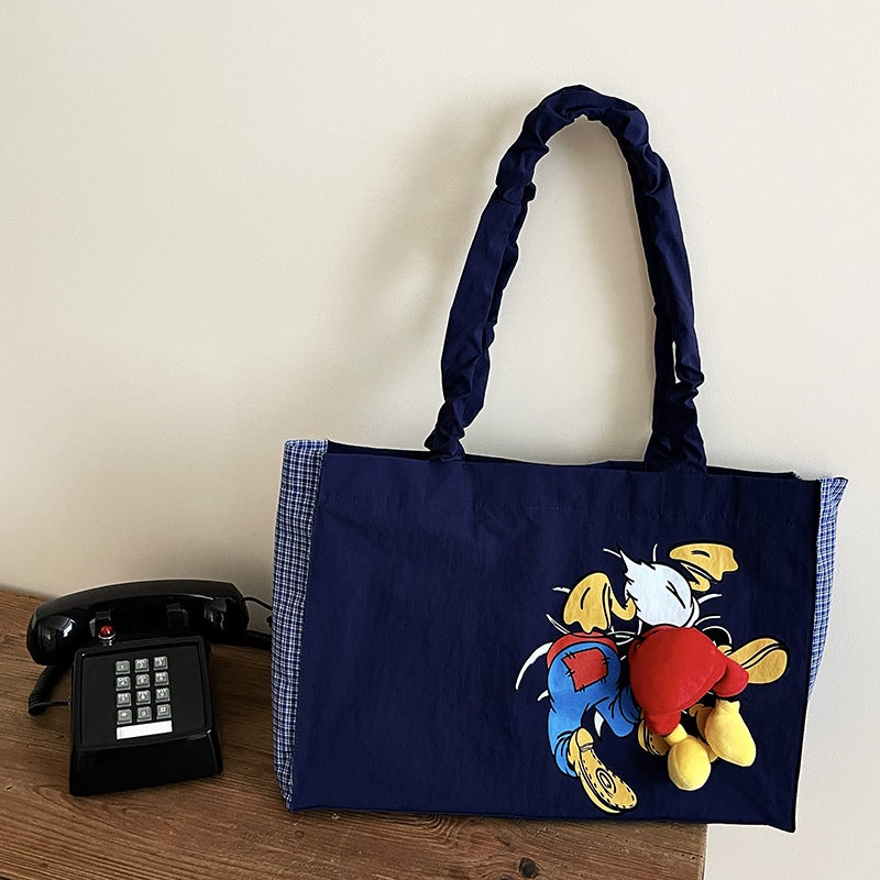 Niche Mickey Tail Design Splicing Large-Capacity Tote Bag Korean Popular New Graffiti Pleated Shoulder Bag - Image 1