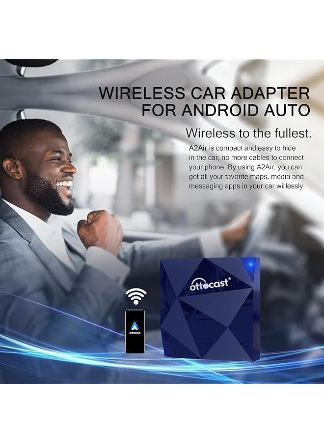 أوتوكاست محول أندرويد أوتو لاسلكي - إصدار 2023 لسيارة صغيرة وسيارات AA سلكية أصلية - إعداد سهل عبر منفذ USB، اتصال واي فاي 5 جيجاهرتز 15 ثانية، تحديث عبر الإنترنت، أزرق داكن، (CP-79) - Image 2