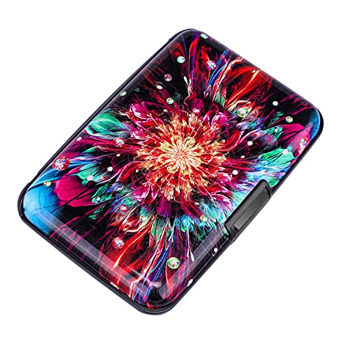 ELFISH Mini RFID Aluminum Wallet Credit Cards Holder Business Card Case Metal ID Case for Men Women (Gorgeous flower) - Image 1