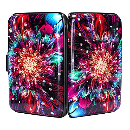 ELFISH Mini RFID Aluminum Wallet Credit Cards Holder Business Card Case Metal ID Case for Men Women (Gorgeous flower) - Image 3