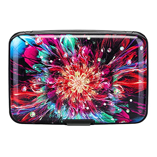 ELFISH Mini RFID Aluminum Wallet Credit Cards Holder Business Card Case Metal ID Case for Men Women (Gorgeous flower) - Image 4