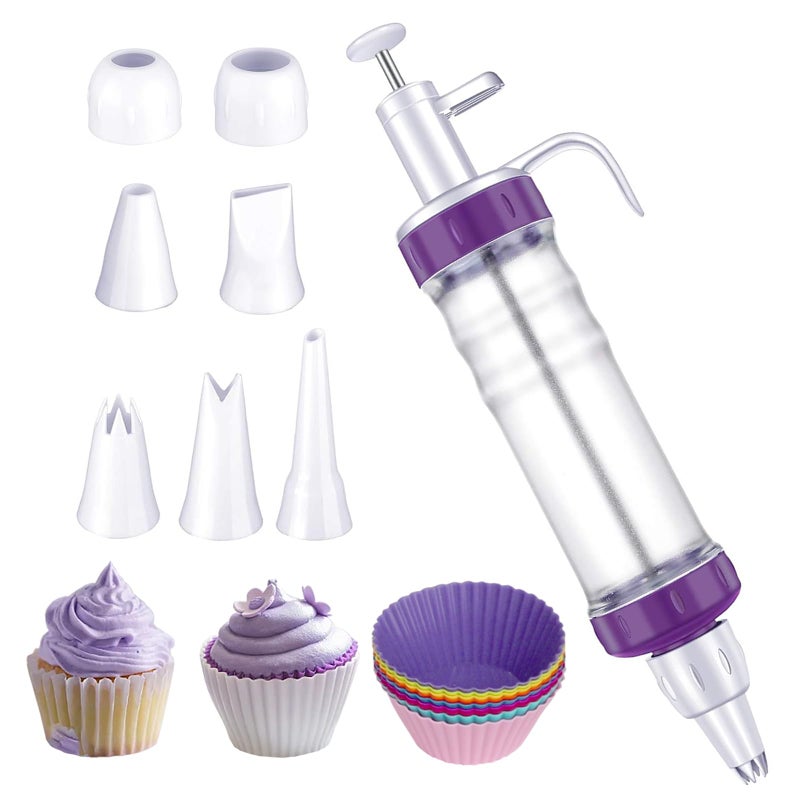 JAYVAR Dessert Decorating Syringe Set, Icing Dispenser Tool, Dessert Decorator Pro with 7 Icing Nozzles for Pushes Icing to Decorate Baked, Cake Decorating Gun for Frosting Cream to Make Cupcakes - Image 1