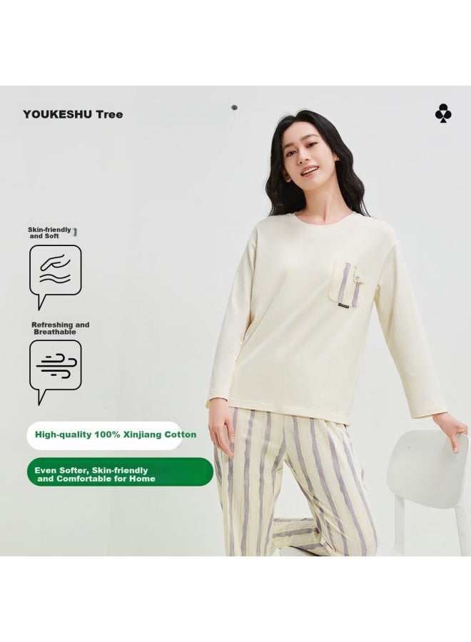 Youkeshu Women's Cotton Pajamas Spring/autumn New Long Sleeve Pullover Round Neck Home Wear Ladies Pajamas Summer - Image 2