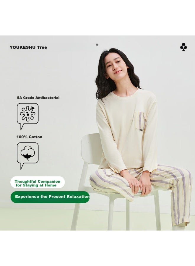 Youkeshu Women's Cotton Pajamas Spring/autumn New Long Sleeve Pullover Round Neck Home Wear Ladies Pajamas Summer - Image 3