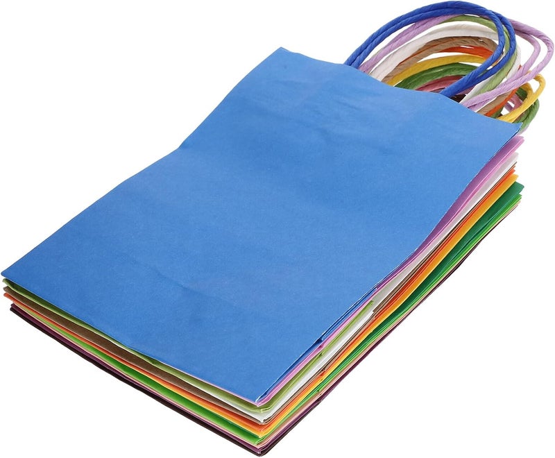 HOODANCOS 12pcs Colorful Kraft Paper Bags with Handles Assorted Candy Wrapping Bags for Party Favor Lightweight Reusable Goodie for Birthday and Holiday Packaging - Image 1