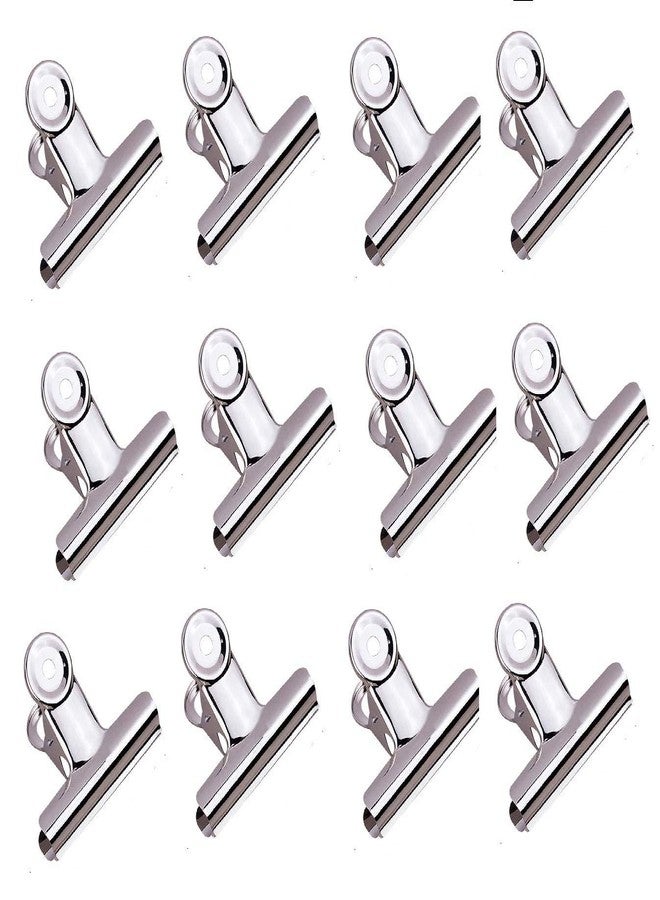 True-Ally Heavy Duty Big 51 mm 2inch Size Paper Round Binder Bulldog Clip clamp for Office, Home, School, Institutions Pack of 12 Clips | Stainless Steel | Free Carrying Pouch - Image 1