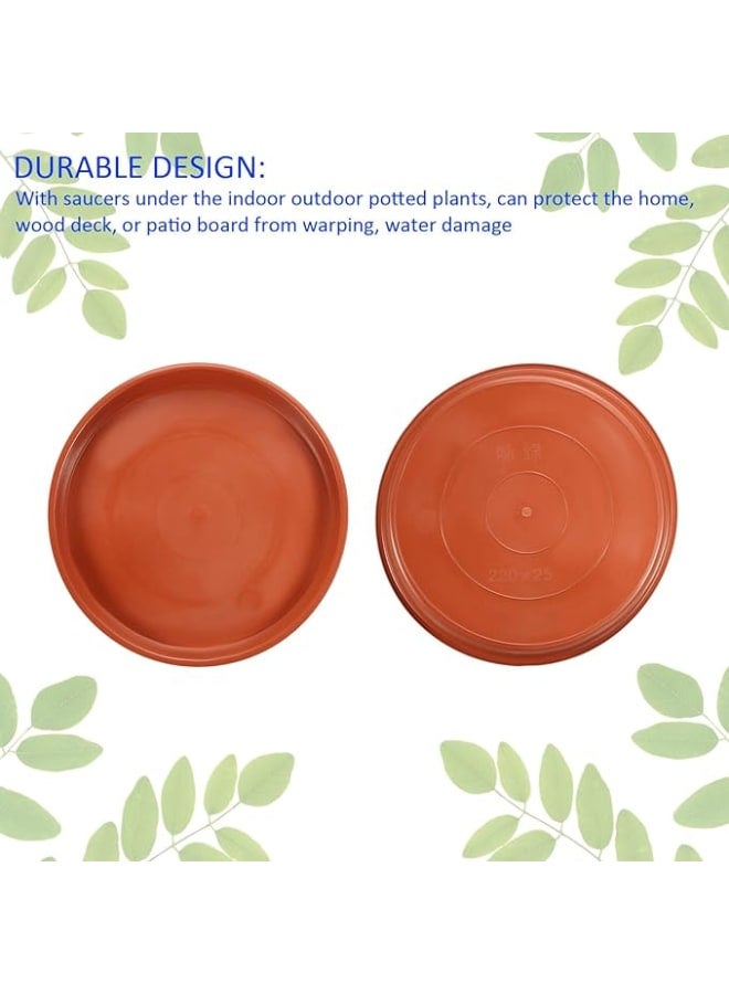 6 Pieces Plant Growing Saucers Plastic Planter Tray Flower Pot Round Drip Trays for Outdoor Garden Use 8.7 Inch 22cm Red. - Image 2