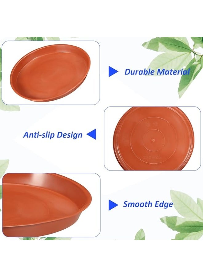 6 Pieces Plant Growing Saucers Plastic Planter Tray Flower Pot Round Drip Trays for Outdoor Garden Use 8.7 Inch 22cm Red. - Image 3