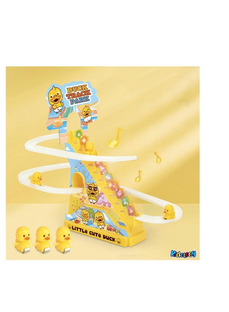Kidology Kids Electric Stair Climbing Track Toy, Spinning Duck Toys with Flashing Lights and Music for Toddler Boys Girls (Track and 3 Ducks) - Image 1