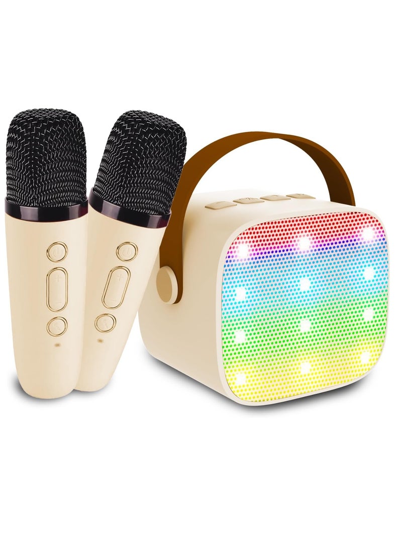 Mmmon Mini Karaoke Machine for Kids Adult,Mini Portable Bluetooth Speaker with 2 Microphones and LED Lights,  Gifts for Girls Age 3 To 9(Beige)  - Image 1