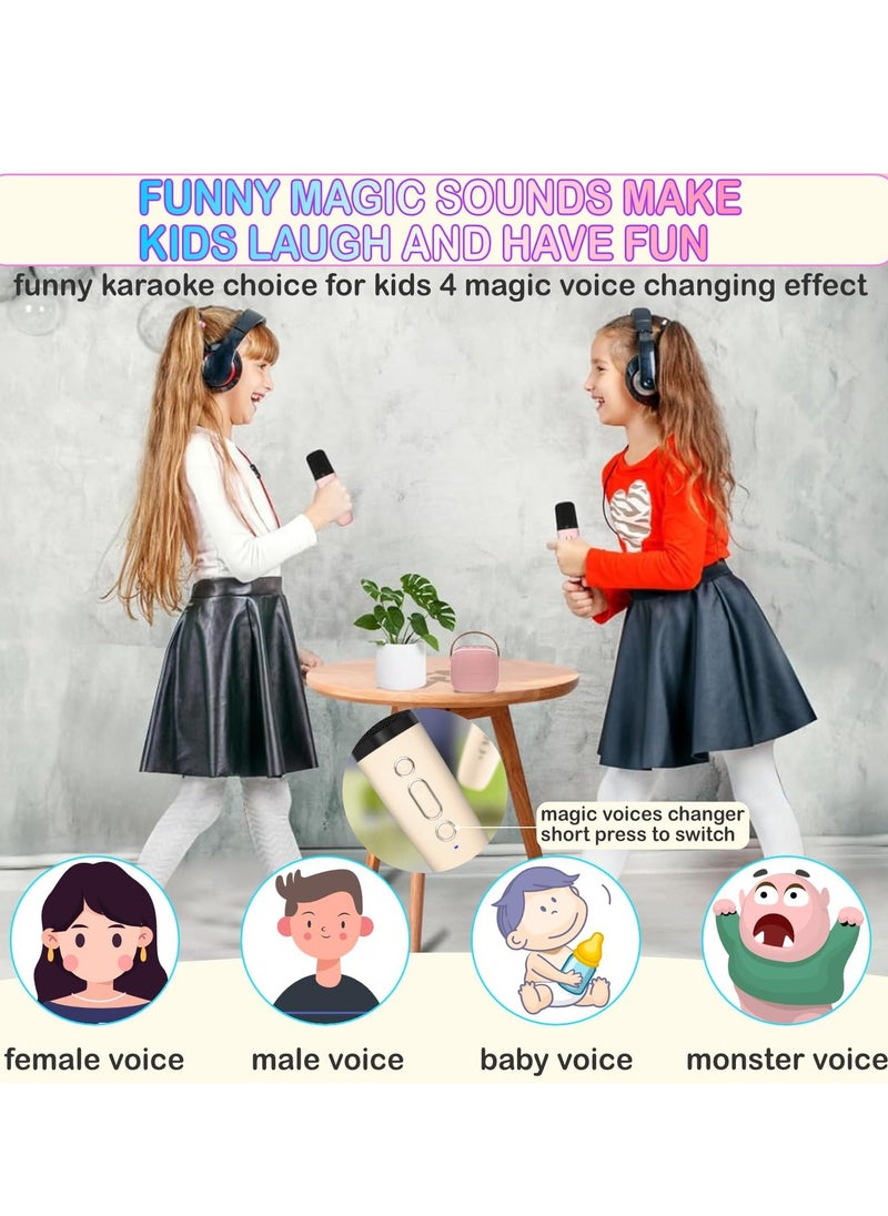 Mmmon Mini Karaoke Machine for Kids Adult,Mini Portable Bluetooth Speaker with 2 Microphones and LED Lights,  Gifts for Girls Age 3 To 9(Beige)  - Image 2
