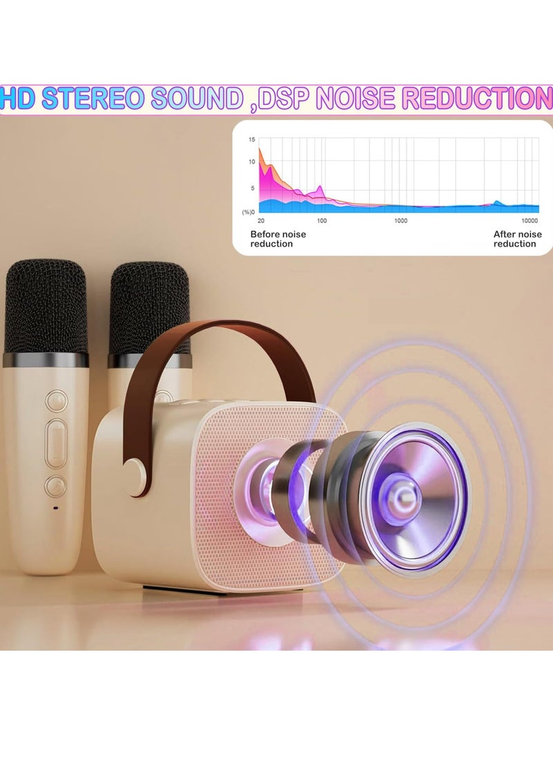 Mmmon Mini Karaoke Machine for Kids Adult,Mini Portable Bluetooth Speaker with 2 Microphones and LED Lights,  Gifts for Girls Age 3 To 9(Beige)  - Image 3
