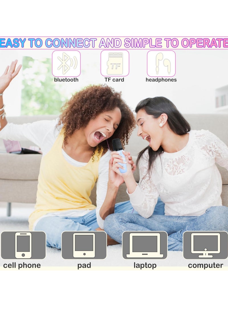 Mmmon Mini Karaoke Machine for Kids Adult,Mini Portable Bluetooth Speaker with 2 Microphones and LED Lights,  Gifts for Girls Age 3 To 9(Beige)  - Image 4