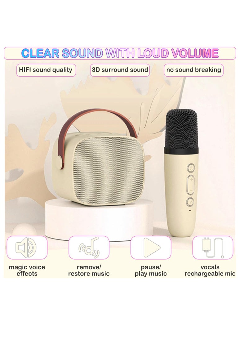 Mmmon Mini Karaoke Machine for Kids Adult,Mini Portable Bluetooth Speaker with 2 Microphones and LED Lights,  Gifts for Girls Age 3 To 9(Beige)  - Image 5