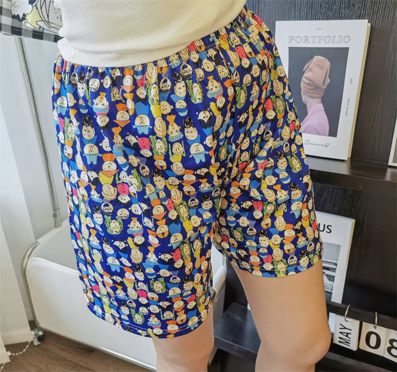 Summer Cartoon Sleep Shorts Women Casual Home Wear Blue little man shorts