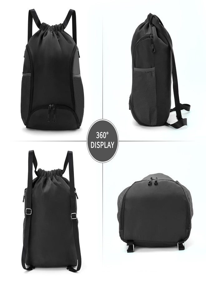 Valleycomfy Sports Gym Bag Drawstring Backpack with Shoes Basketball Bag and Two Water Bottle Holder,Black - Image 3