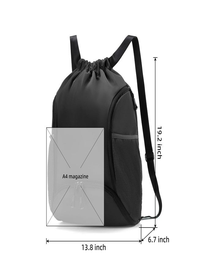 Valleycomfy Sports Gym Bag Drawstring Backpack with Shoes Basketball Bag and Two Water Bottle Holder,Black - Image 2