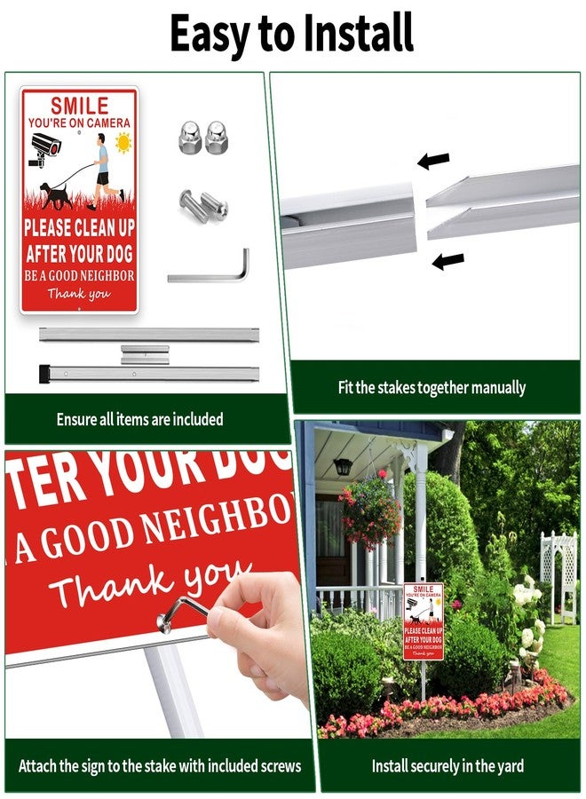 Frohllia (2 Pack) Clean Up After Your Dog Signs, Please Pick Up After Your Dog Sign for Yard, No Pooping Dogs Signage for Yards, 8x28 Heavy Duty Aluminum Weather Resistant and Easy to Install with Stake (Red) - Image 5