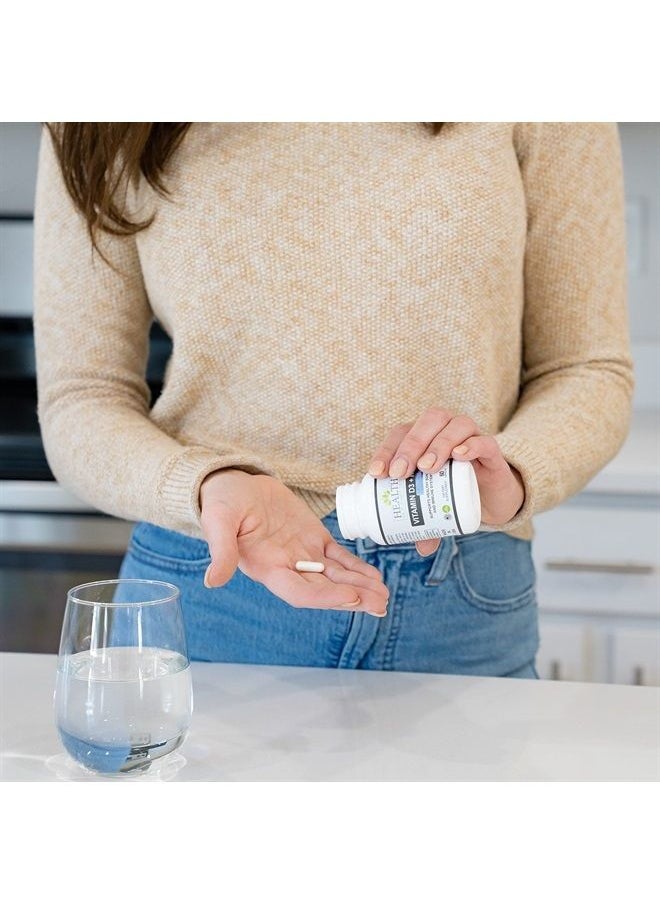 Health As It Ought To Be - Vitamin D3+K2: D3 7500 IU (188mcg) + K2 200 mcg- 60 Capsules (Does not Contain K1 or MK4) - Tested for Purity and Strength, Supports Healthy Bones and Immune Health - Image 1
