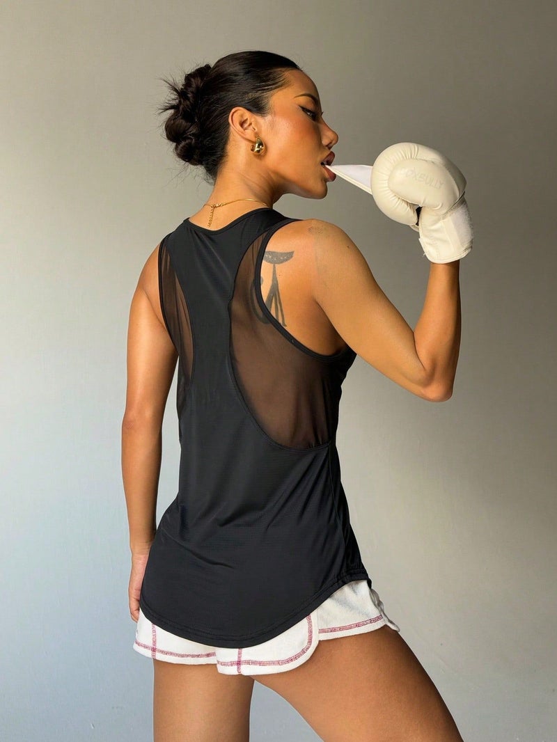 Women's Mesh Breathable Yoga Fitness Running Tank Top - Long Length Sleeveless Vest - Image 1
