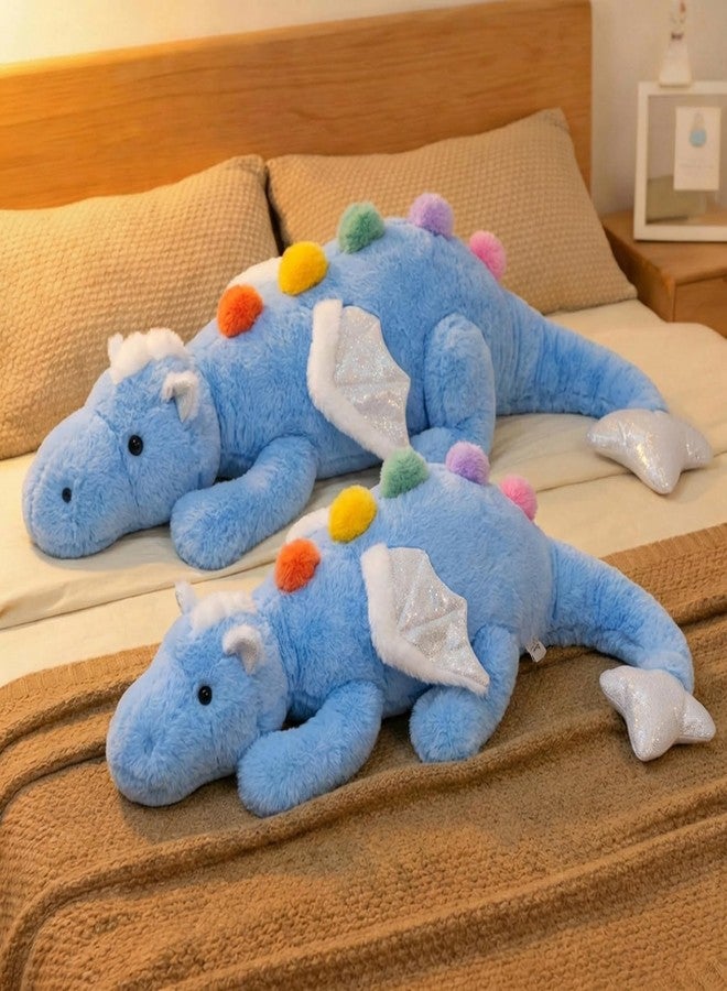 ARELUX Large 50in 3Lb Cute Dragon Stuffed Animals Plush Toy Soft Sky Blue Pterosaur Plushie Giant Fuzzy Dinosaur Pillow Plushies with White Wings Cuddly for Friends - Image 3