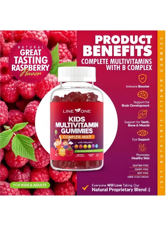السطر الأول 🍓 حلوى فيتامينات متعددة للأطفال من لاين ون | بنكهة التوت الطبيعية، دعم المناعة، صحة الدماغ والعظام، خالية من الغلوتين، رعاية نمو طفلك في كل خطوة - Image 3