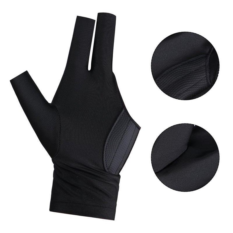 Aruicheng Pool Glove Left Hand Billiards Glove Three Finger Pool Cue Gloves Breathable Elastic Billiard Glove Billiard Accessories Sport Glove for Women or Men, Black - Image 4