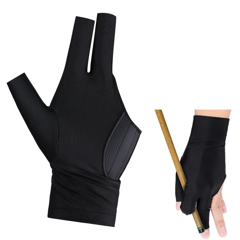 Aruicheng Pool Glove Left Hand Billiards Glove Three Finger Pool Cue Gloves Breathable Elastic Billiard Glove Billiard Accessories Sport Glove for Women or Men, Black - Image 1