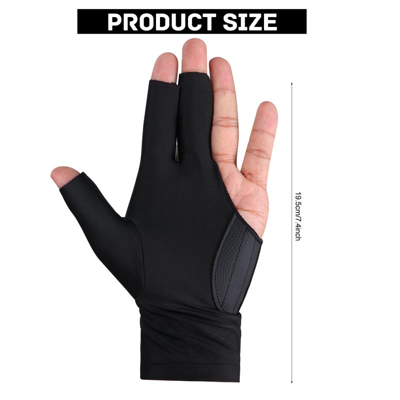 Aruicheng Pool Glove Left Hand Billiards Glove Three Finger Pool Cue Gloves Breathable Elastic Billiard Glove Billiard Accessories Sport Glove for Women or Men, Black - Image 2
