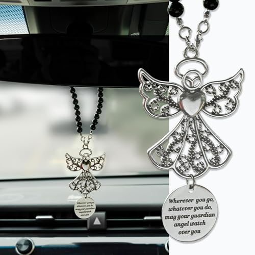 Rislobx Angel Wings Hanging Ornaments for Car Rear View Mirror, Metal Guardian Angel Wings Car Charm Pendant Rear View Mirror Hanger Decor for Lover Family Christian Gifts - Image 1
