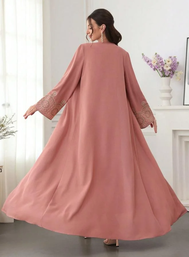 Take Two  Dark Pink Embroidered Open Front Abaya for Women | Best Price UAE