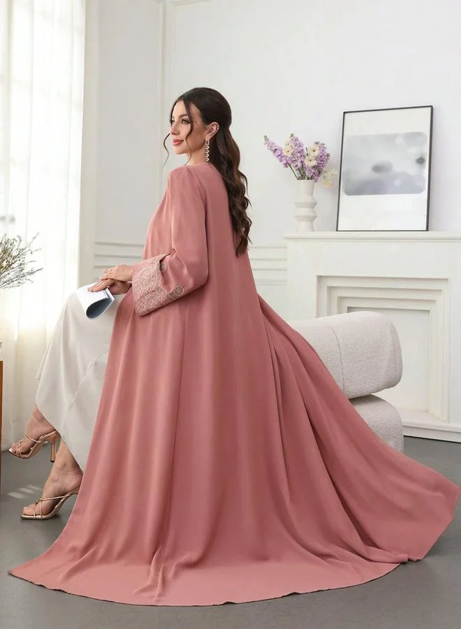 Take Two Dark Pink Embroidered Open Front Abaya