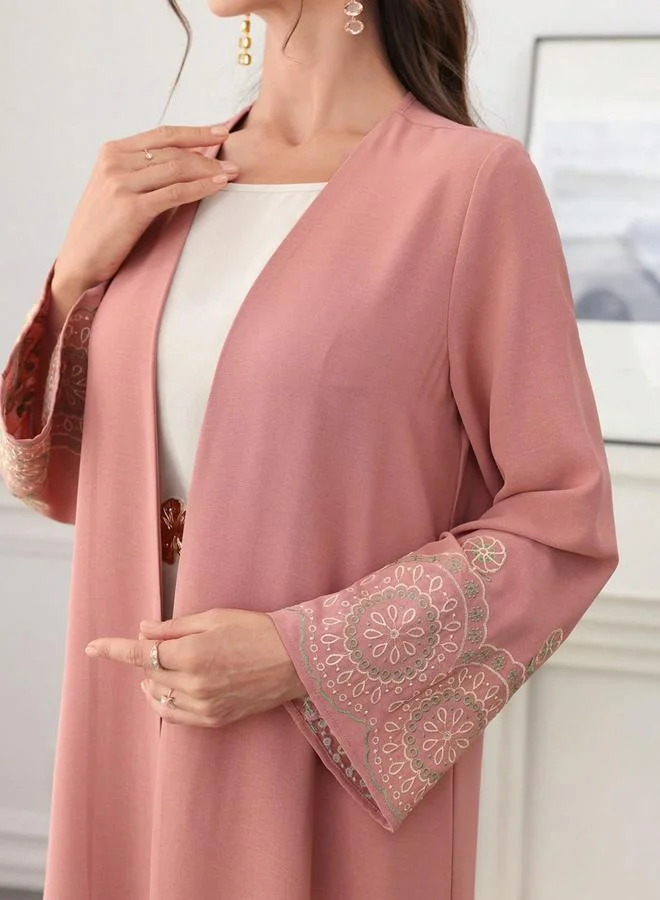 Take Two  Dark Pink Embroidered Open Front Abaya for Women | Best Price UAE